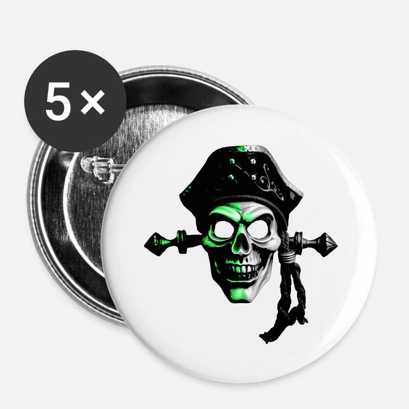 Pirat Comicart Green - Buttons groß 56 mm (5er Pack) - Weiß