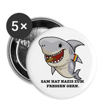 Hai hasst Nazis - Buttons groß 56 mm (5er Pack) - Weiß - Vorne