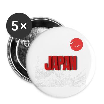Japan-Welle mit rotem Mond - Buttons groß 56 mm (5er Pack) - Weiß - Vorne