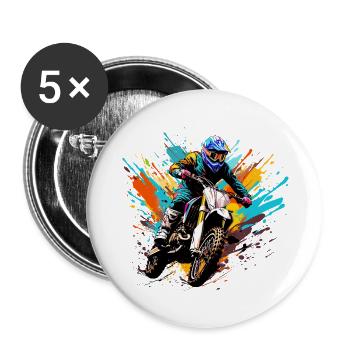 Motocross - Buttons groß 56 mm (5er Pack) - Weiß - Vorne