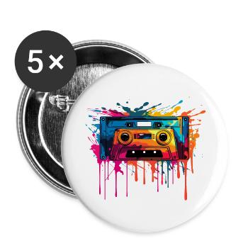 Cassette design rétro - Lot de 5 grands badges (56 mm) - blanc - Devant