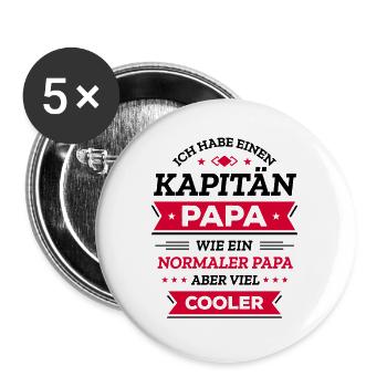 KAPITÄN PAPA COOL, HELD, SCHIFF, MEER, STIL - Buttons groß 56 mm (5er Pack) - Weiß - Vorne
