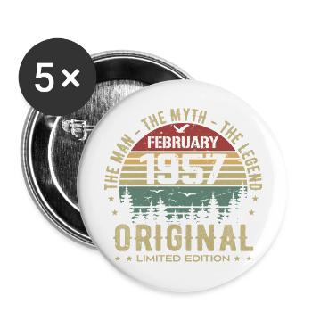 Anniversaire Février 1957 | Vintage Février 1957 - Lot de 5 grands badges (56 mm) - blanc - Devant