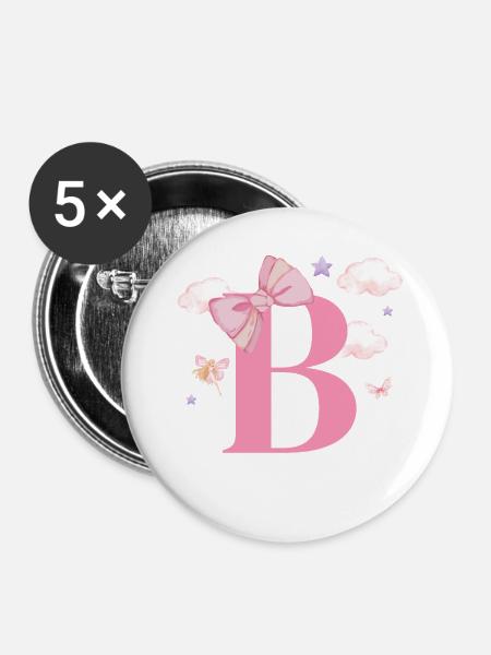 Buchstabe b rosa Wolken - Buttons groß 56 mm (5er Pack) - Weiß