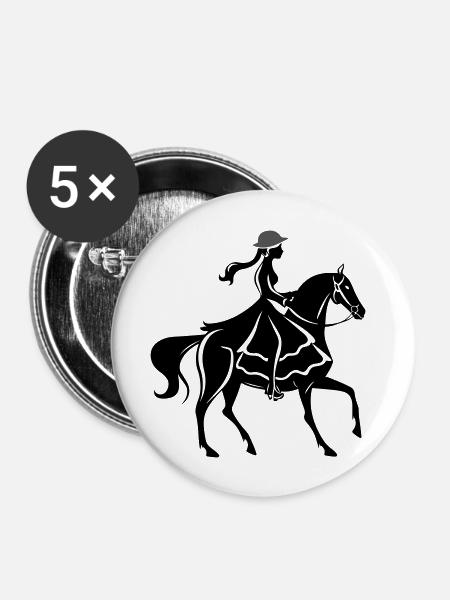 Mädchen Pferd Reiten - Buttons groß 56 mm (5er Pack) - Weiß