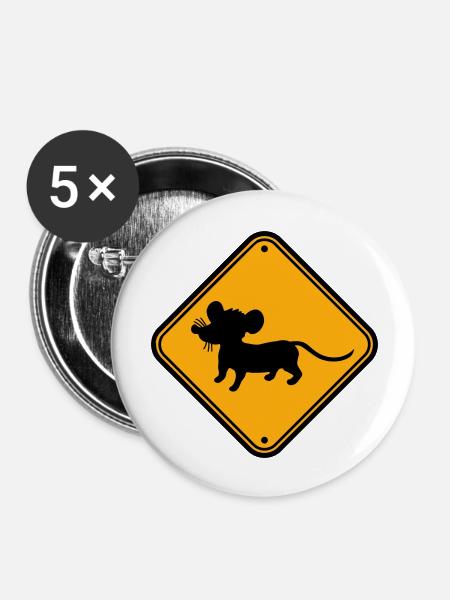 Evil Mouse Shield Waarschuwing Let op Caution Danger - Buttons groot 56 mm (5-pack) - wit