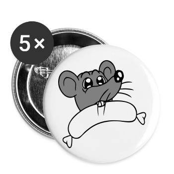 Souris grosse saucisse manger faim saucisse grillades - Lot de 5 grands badges (56 mm) - blanc - Devant