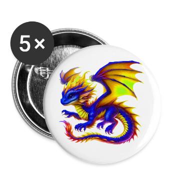 Drache - Buttons groß 56 mm (5er Pack) - Weiß - Vorne