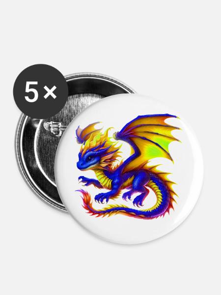 Drache - Buttons groß 56 mm (5er Pack) - Weiß