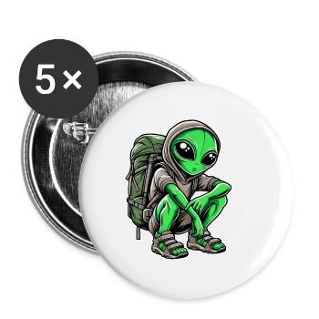 Alien Backpacker Design - Buttons groß 56 mm (5er Pack) - Weiß - Vorne