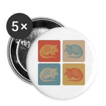 Vintage Gürteltier Armadillo Pop-Art - Buttons groß 56 mm (5er Pack) - Weiß - Vorne