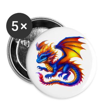 Drache - Buttons groß 56 mm (5er Pack) - Weiß - Vorne