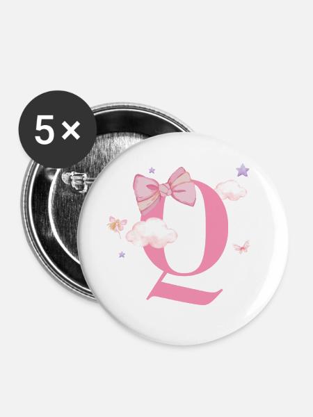Buchstabe Q Rosa Wolken - Buttons groß 56 mm (5er Pack) - Weiß