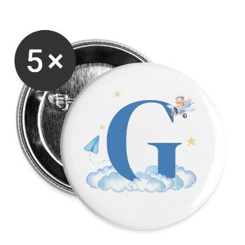 Letter G Blue Clouds Airplane Child - Buttons large 2.2''/56 mm (5-pack) - white - Front