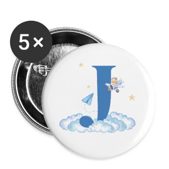 Letter j Blue Clouds Airplane Child - Buttons large 2.2''/56 mm (5-pack) - white - Front