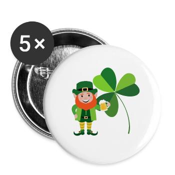 Leprechaun smiling in front of an Irish shamrock - Buttons large 2.2''/56 mm (5-pack) - white - Front