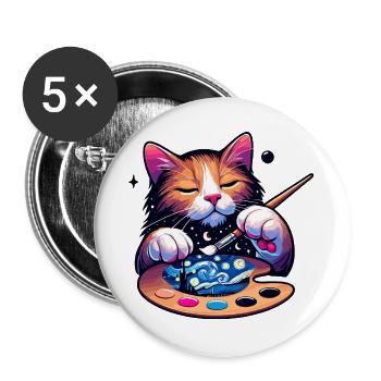 Künstlerkatze – Sternennacht-Maler - Buttons groß 56 mm (5er Pack) - Weiß - Vorne