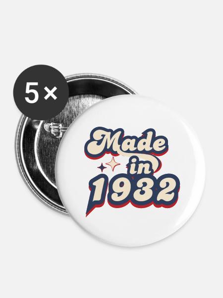 Hergestellt im 1932 Retro - Buttons groß 56 mm (5er Pack) - Weiß