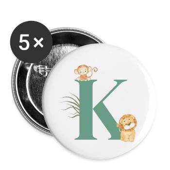 Lettre k vert animaux jungle - Lot de 5 grands badges (56 mm) - blanc - Devant