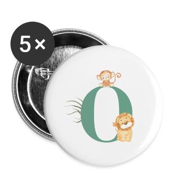Lettre o vert animaux jungle - Lot de 5 grands badges (56 mm) - blanc - Devant