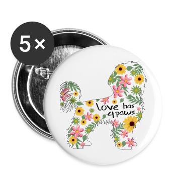 Maltese dog with flowers and hearts - Buttons large 2.2''/56 mm (5-pack) - white - Front