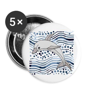 Delfin - Buttons groß 56 mm (5er Pack) - Weiß - Vorne