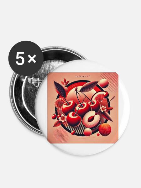 Cherry Vibe - Leidenschaft in Rot - Buttons groß 56 mm (5er Pack) - Weiß