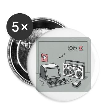 90er Kultobjekte : Walkman, Computer und Co. - Buttons groß 56 mm (5er Pack) - Weiß - Vorne