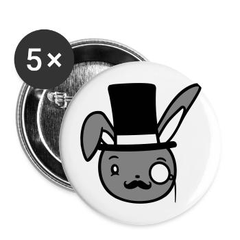 Mr. Bunny Gentleman Chapeau haut de forme Monocle Lunettes - Lot de 5 grands badges (56 mm) - blanc - Devant
