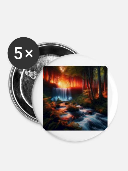 Wasserfall im Wald - Buttons groß 56 mm (5er Pack) - Weiß