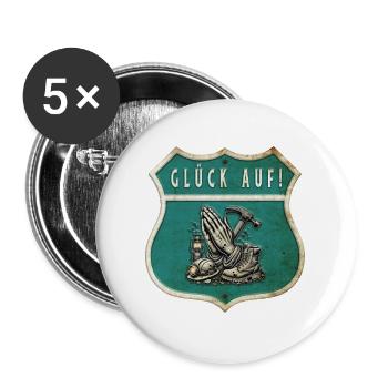 Bergbau – Glaube & Arbeit - Buttons groß 56 mm (5er Pack) - Weiß - Vorne