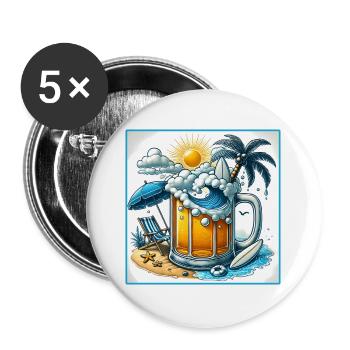 Bier & Strand – Der perfekte Urlaub - Buttons groß 56 mm (5er Pack) - Weiß - Vorne