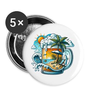 Bier & Strand – Der perfekte Urlaub - Buttons groß 56 mm (5er Pack) - Weiß - Vorne