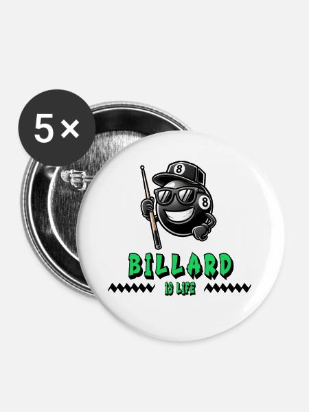 Billard ist Leben – Cooles 8-Ball Design - Buttons groß 56 mm (5er Pack) - Weiß