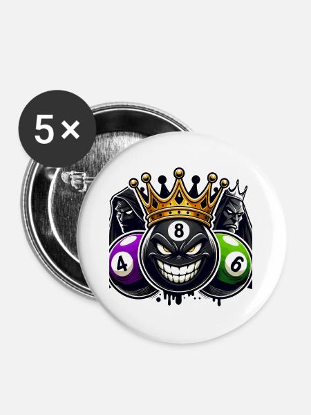 Billard King – Die 8-Ball Herrschaft - Buttons groß 56 mm (5er Pack) - Weiß