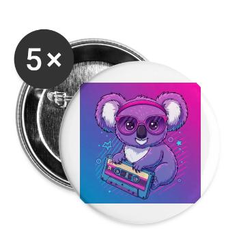 Funny Koala with Cassette - 80s Vibes - Buttons large 2.2''/56 mm (5-pack) - white - Front