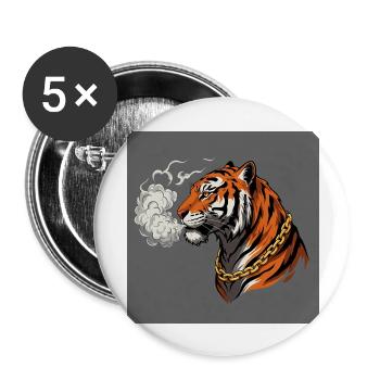 Rauchender Tiger mit Goldkette - Comic Vibes - Buttons groß 56 mm (5er Pack) - Weiß - Vorne
