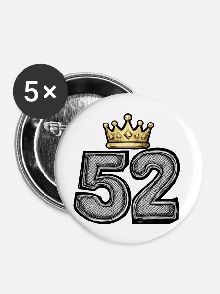 52 Zahl Krone - Buttons groß 56 mm (5er Pack) - Weiß