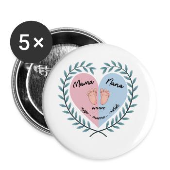 Herz-Baby-Füße-Design, Russische Familie - Buttons groß 56 mm (5er Pack) - Weiß - Vorne