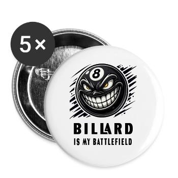 Billard ist mein Schlachtfeld - Buttons groß 56 mm (5er Pack) - Weiß - Vorne