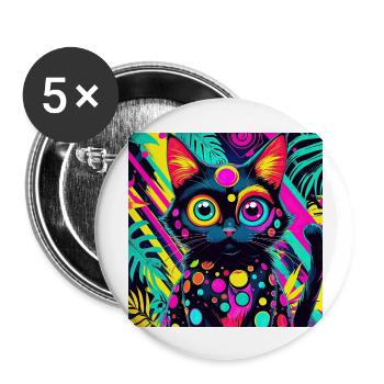 style de dessin animé de couleur néon chat chien art design cool - Lot de 5 grands badges (56 mm) - blanc - Devant
