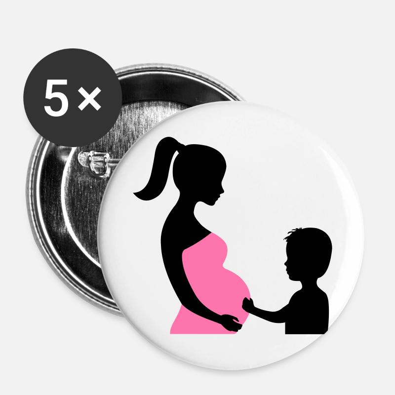 Schwanger mit Sohn - Buttons groß 56 mm (5er Pack) - Weiß