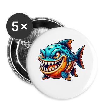 piranha comic fisch - Buttons groß 56 mm (5er Pack) - Weiß - Vorne