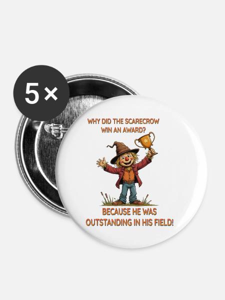 Gewinnende Vogelscheuche - Buttons groß 56 mm (5er Pack) - Weiß