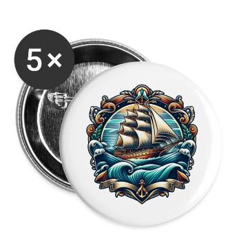 Segelschiff Logo - Buttons groß 56 mm (5er Pack) - Weiß - Vorne
