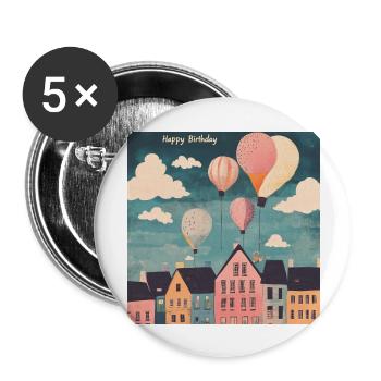 Happy Birthday Ballons - Buttons groß 56 mm (5er Pack) - Weiß - Vorne
