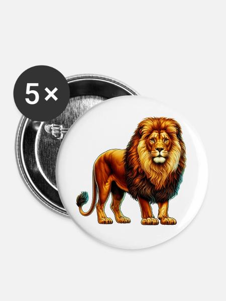 Löwe - Buttons groß 56 mm (5er Pack) - Weiß