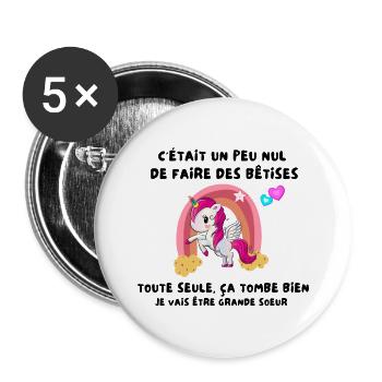 Enfant Future Grande Soeur Drôle Annonce Licorne - Lot de 5 grands badges (56 mm) - blanc - Devant