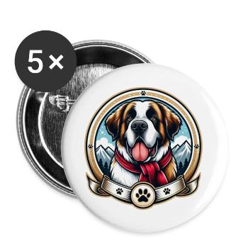 Logo du chien de Saint-Bernard - Lot de 5 grands badges (56 mm) - blanc - Devant