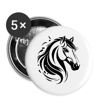 Stilvolles Pferdemotiv in Schwarz - Buttons groß 56 mm (5er Pack) - Weiß - Vorne